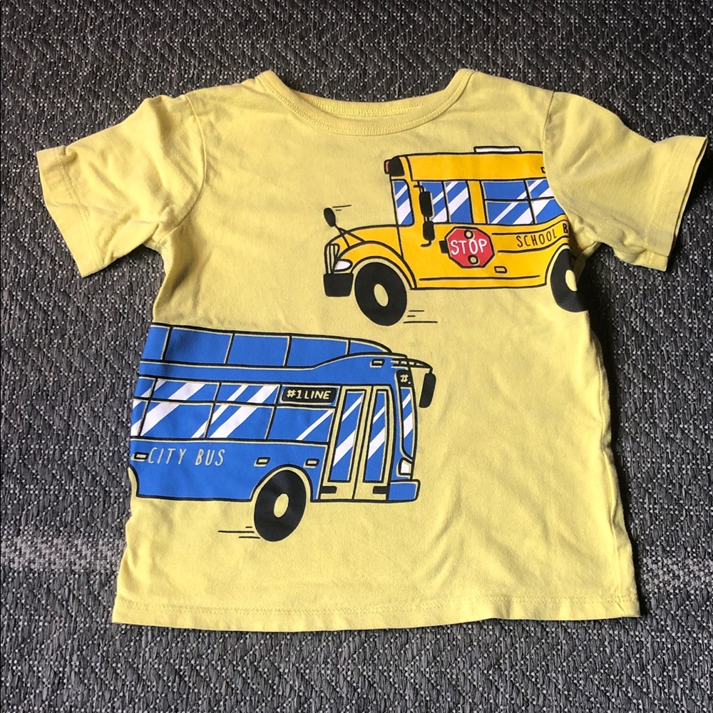 The Children's Place Yellow Tee with Blue and Yellow Bus Graphics